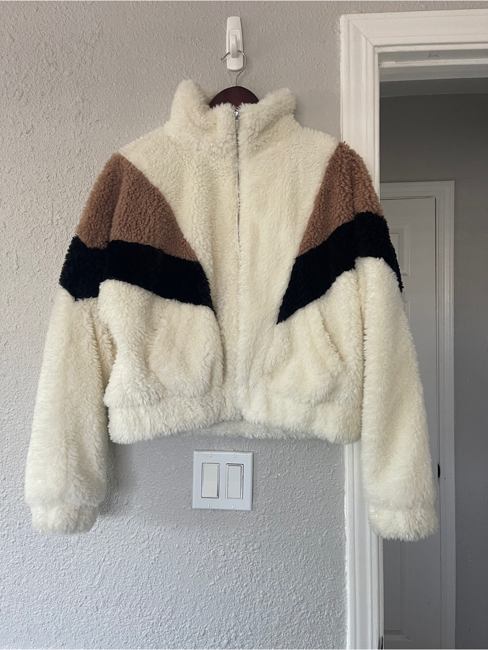 Casting LA Color Block Sherpa Fleece Quarter Zip Pullover Jacket Medium